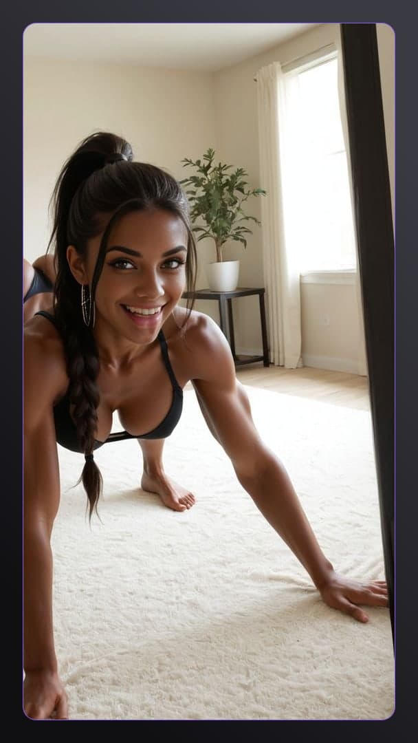 All fours sports bra bedroom pose