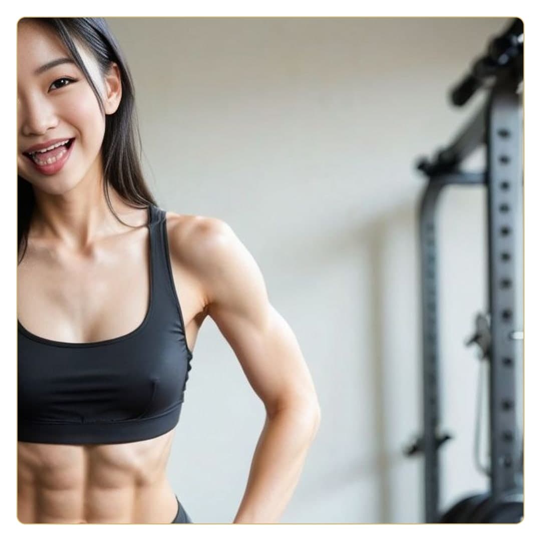 Curvy Asian flexing gym abs