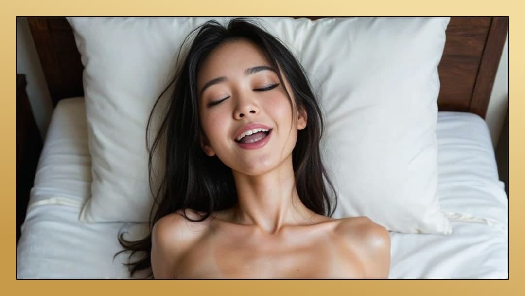 Toned body arched on white sheets