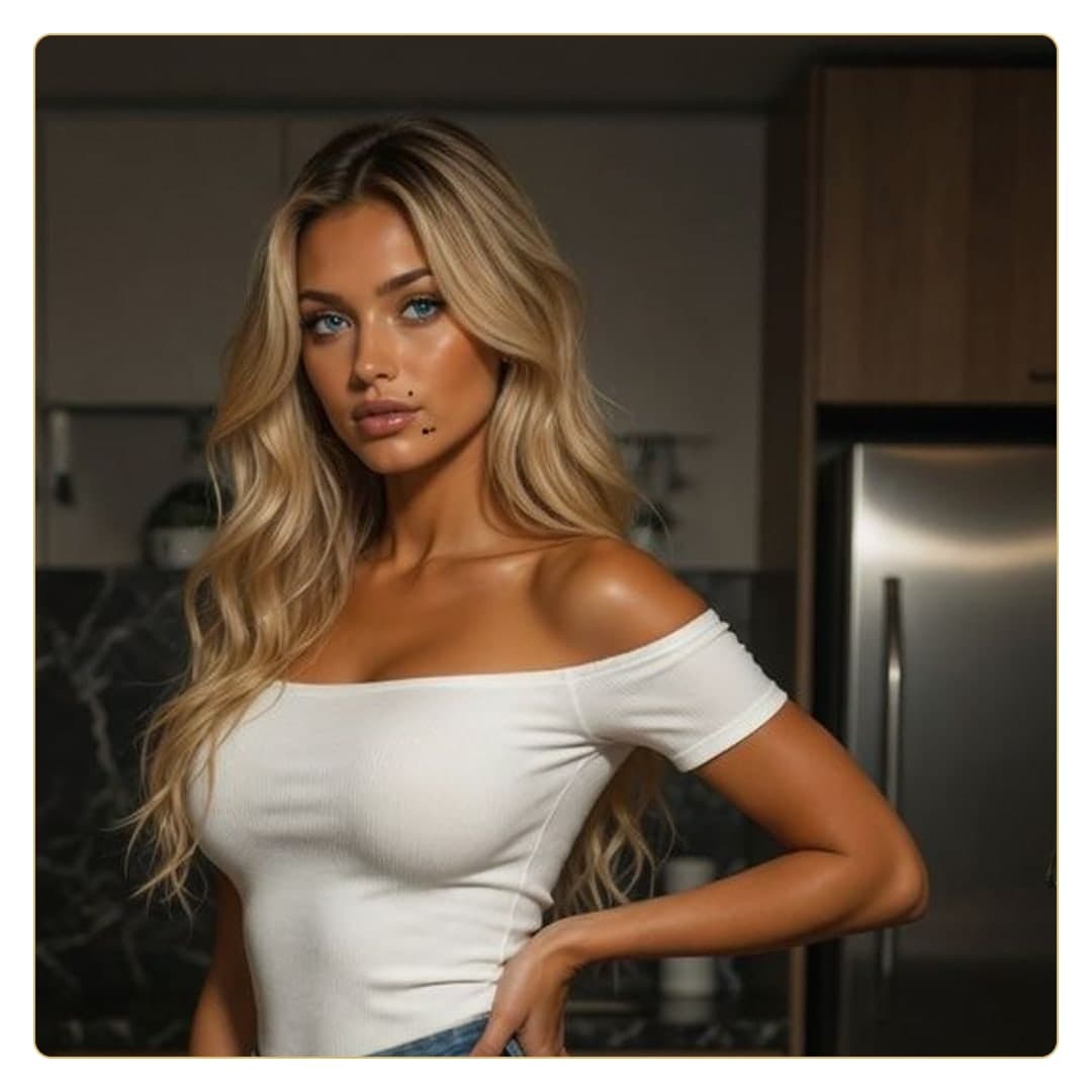 Blonde kitchen close-up crop top
