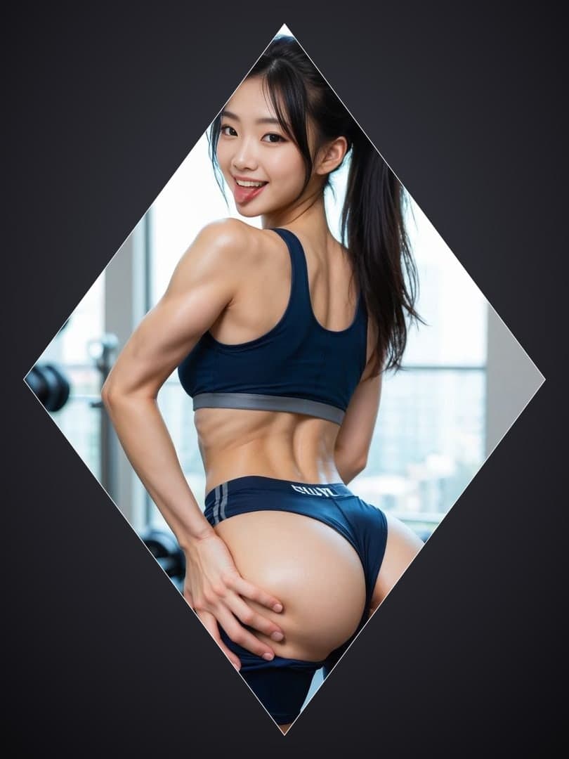 Toned Asian gym ass grab