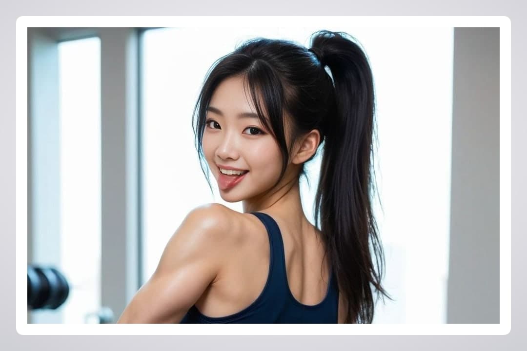Over shoulder tongue out gym shot