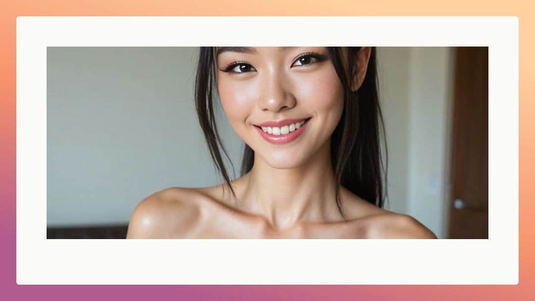Topless Asian smile close-up