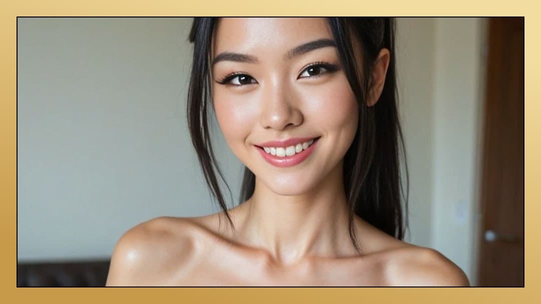 Topless Asian smile close-up