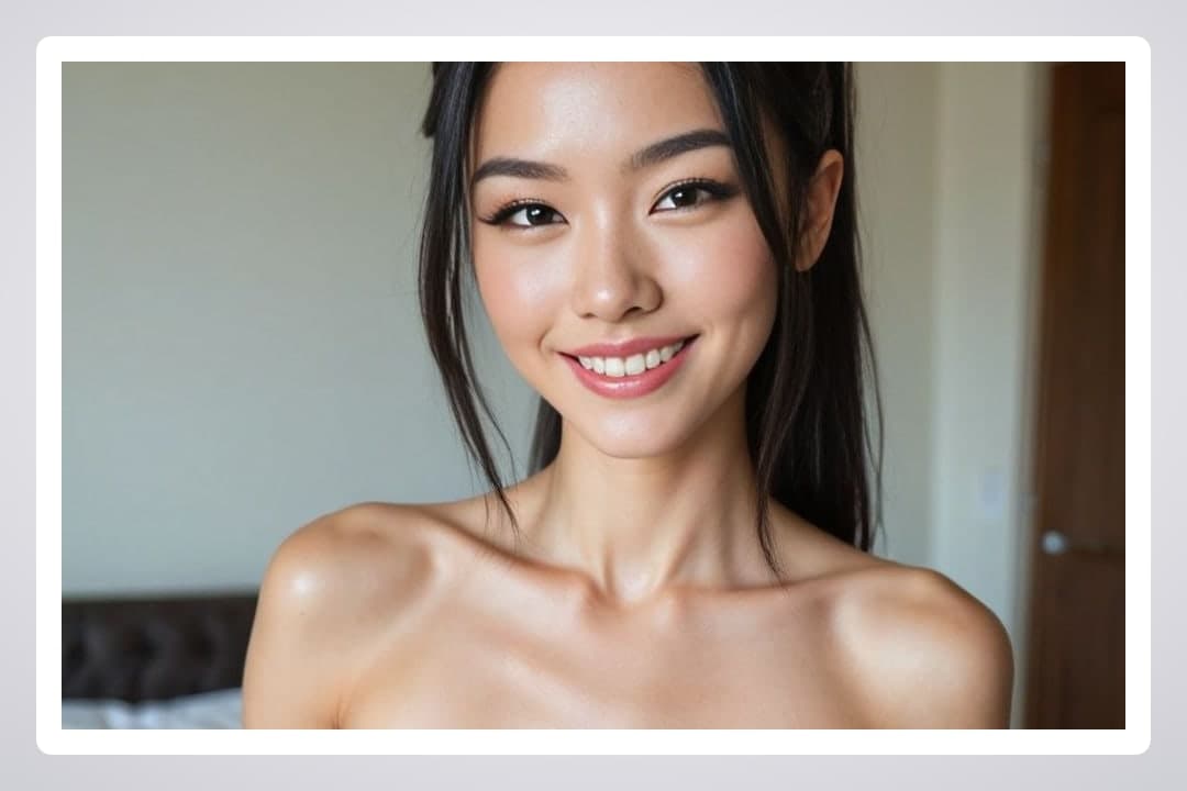 Topless Asian bedroom portrait