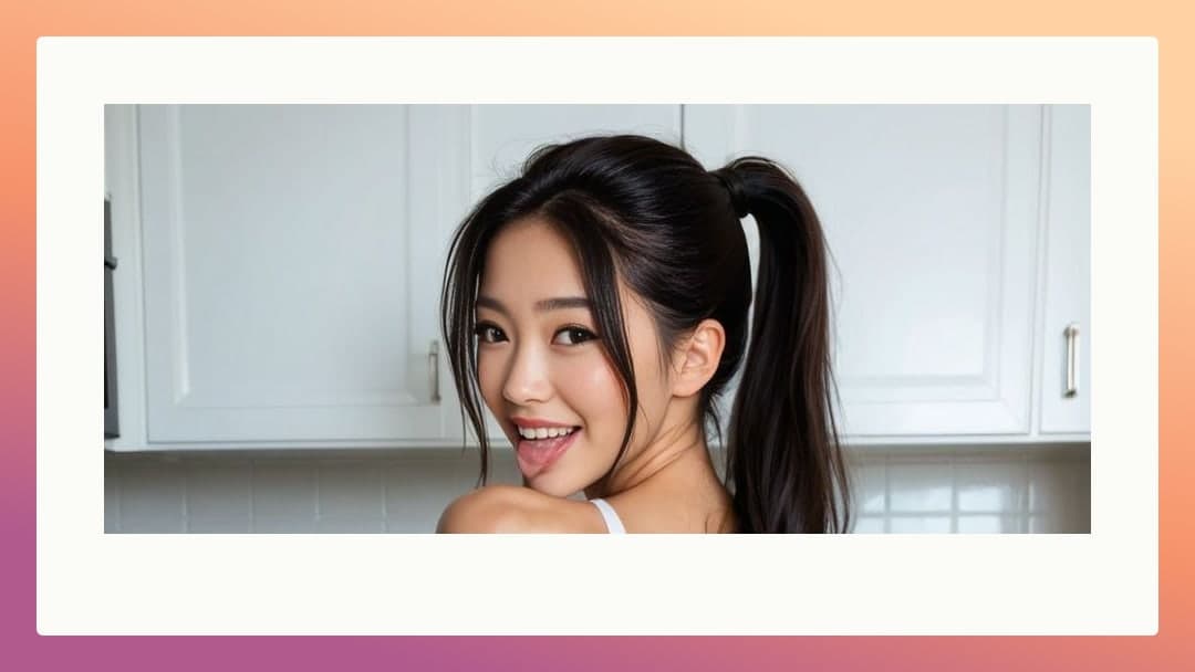 Tongue out topless kitchen selfie