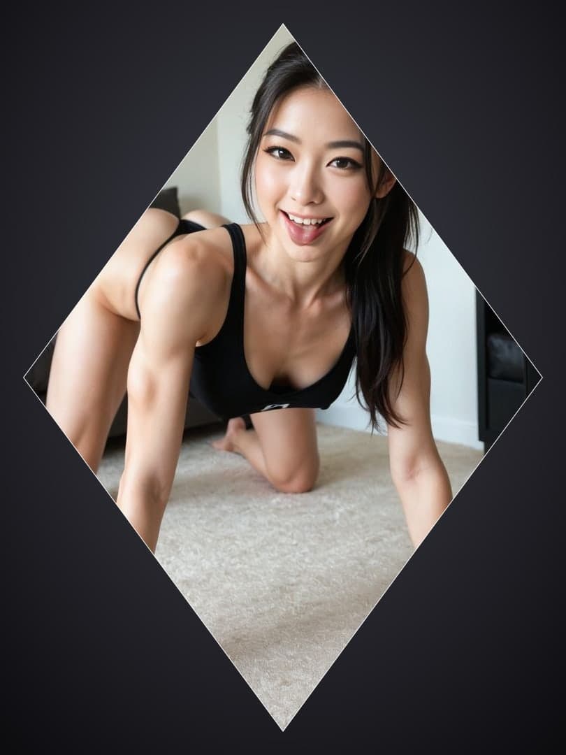 Asian on all fours tongue out