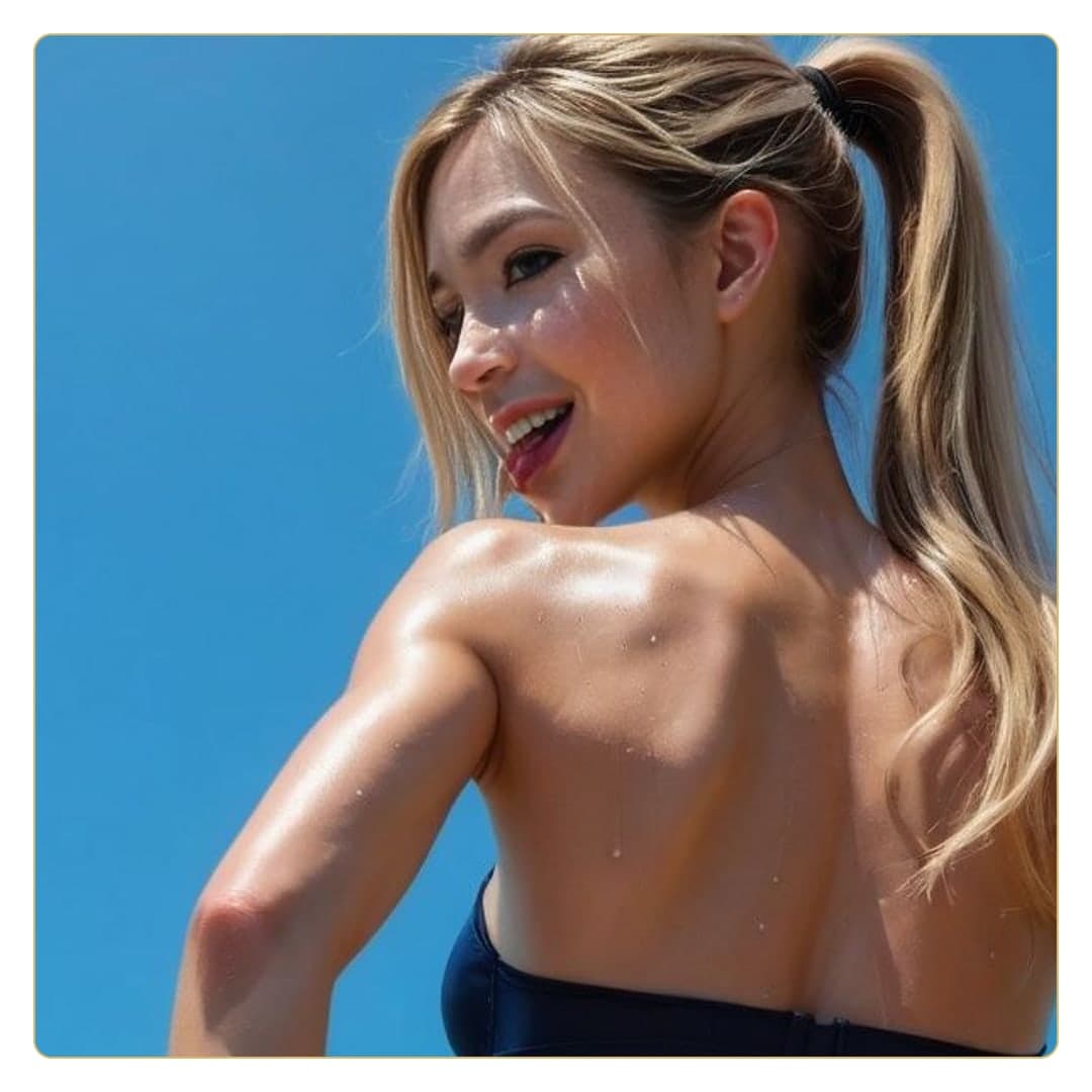 Blonde ponytail wet skin close-up