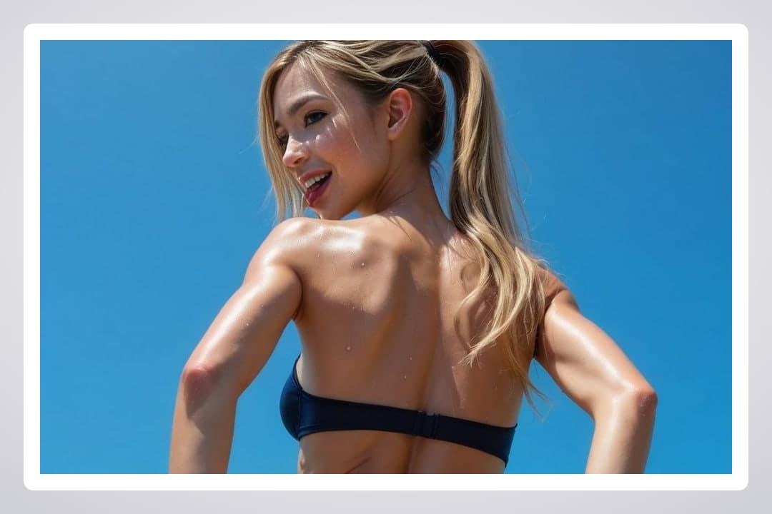 Sports bra back view by the pool