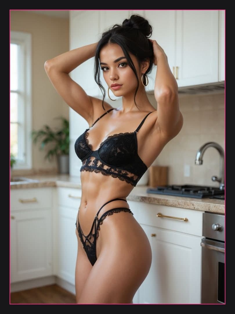 Athletic body in black lace