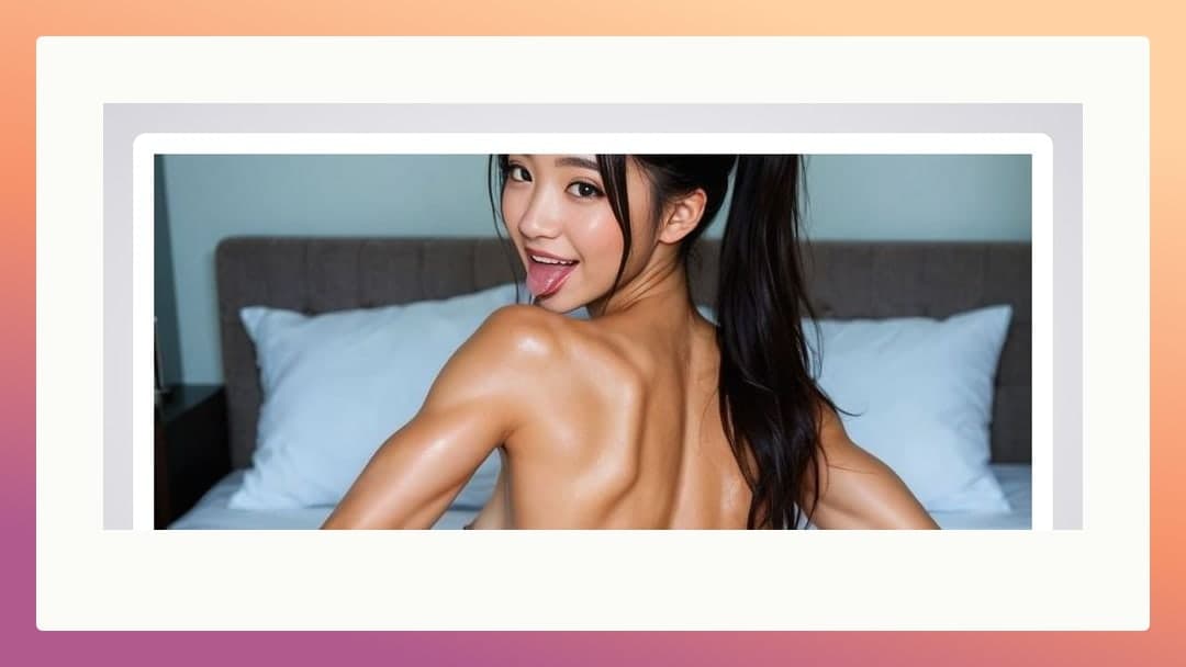 Tongue out topless over shoulder