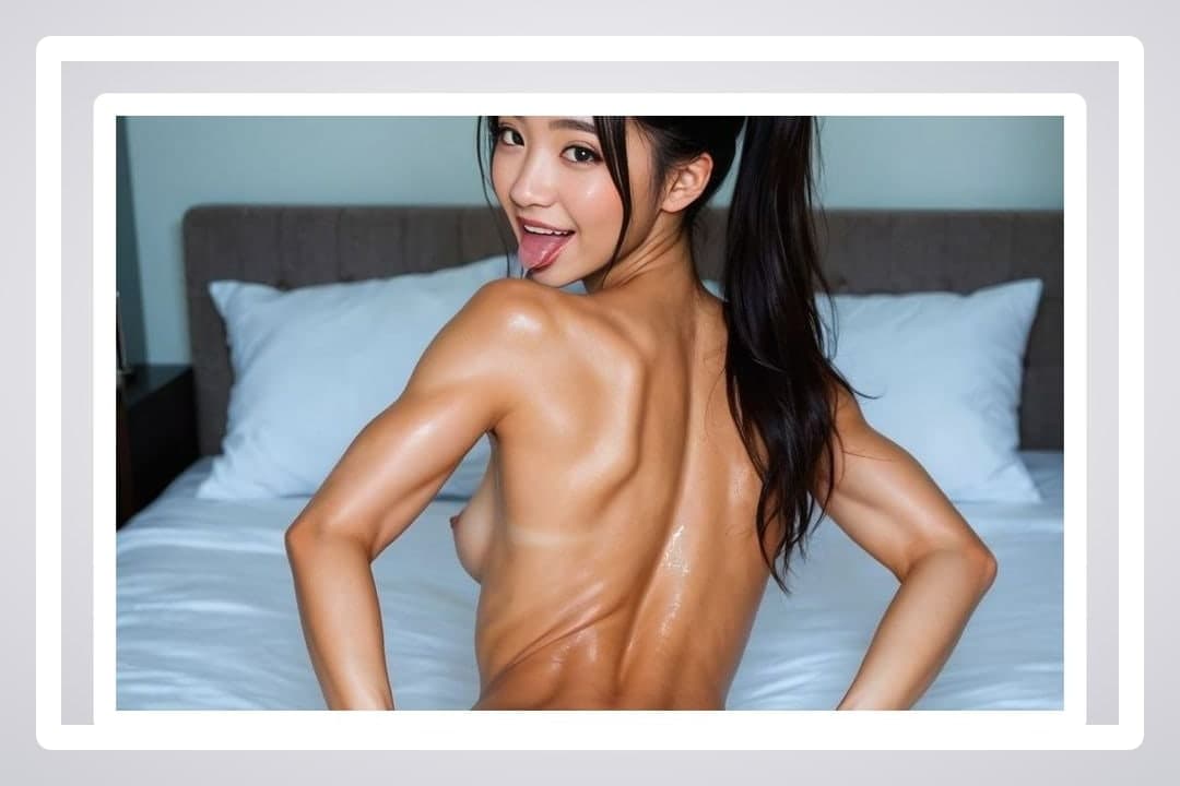 Young Asian topless on bed