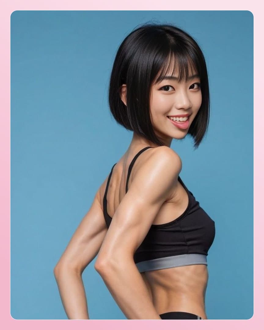 Young Asian studio portrait in sports bra