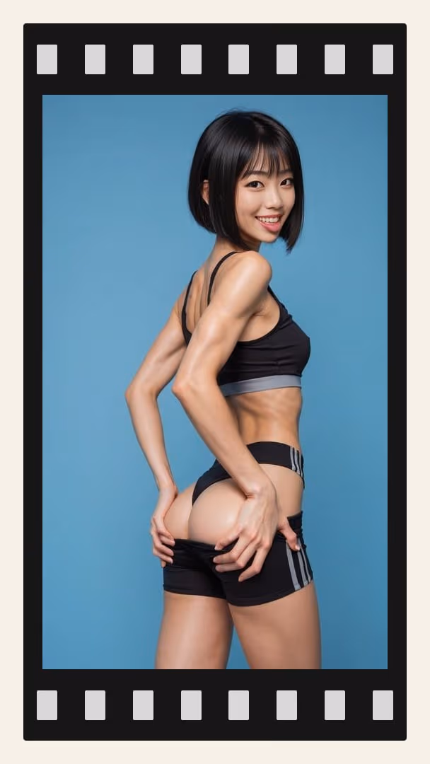 Young Asian gym shorts tease
