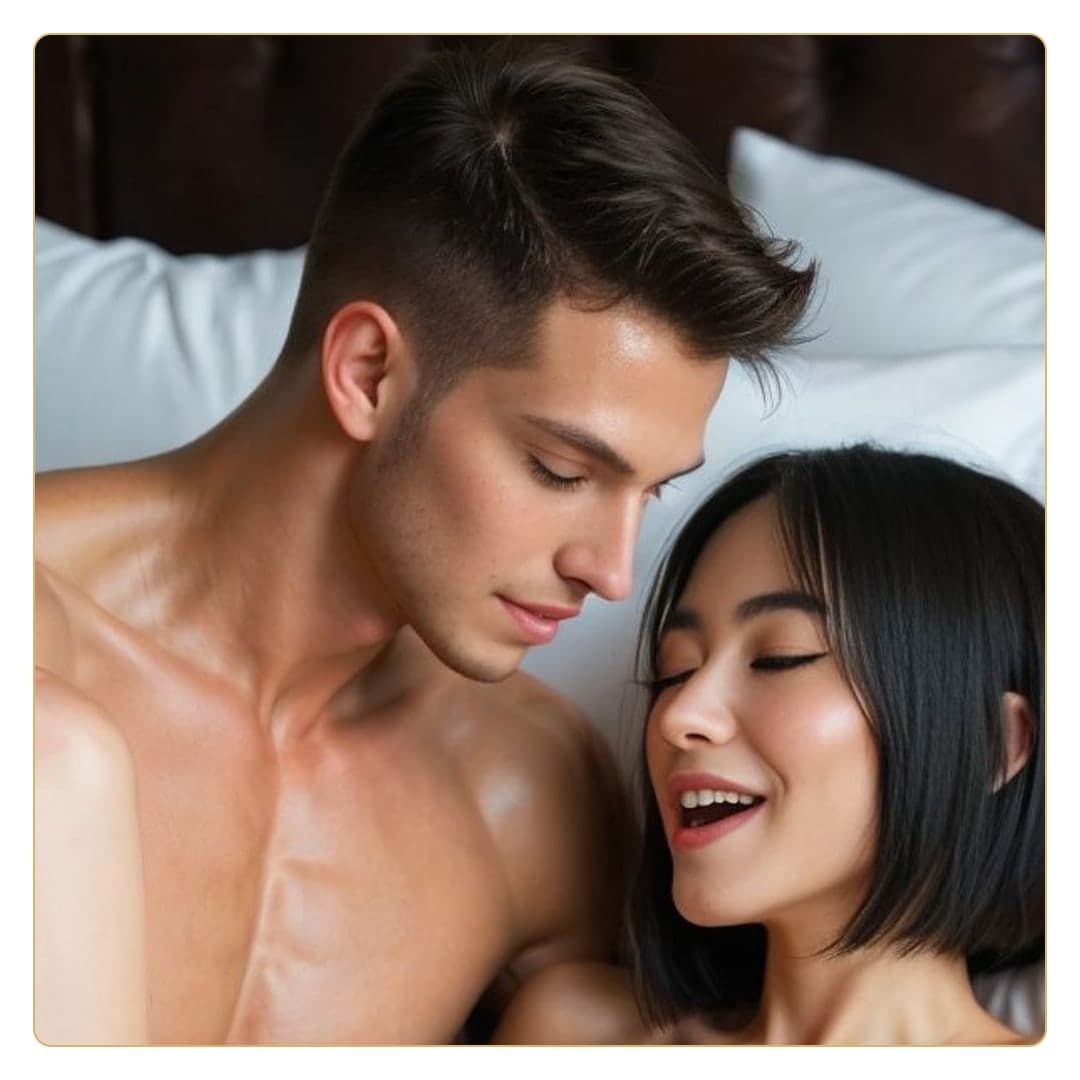 Intimate close-up embrace on bed