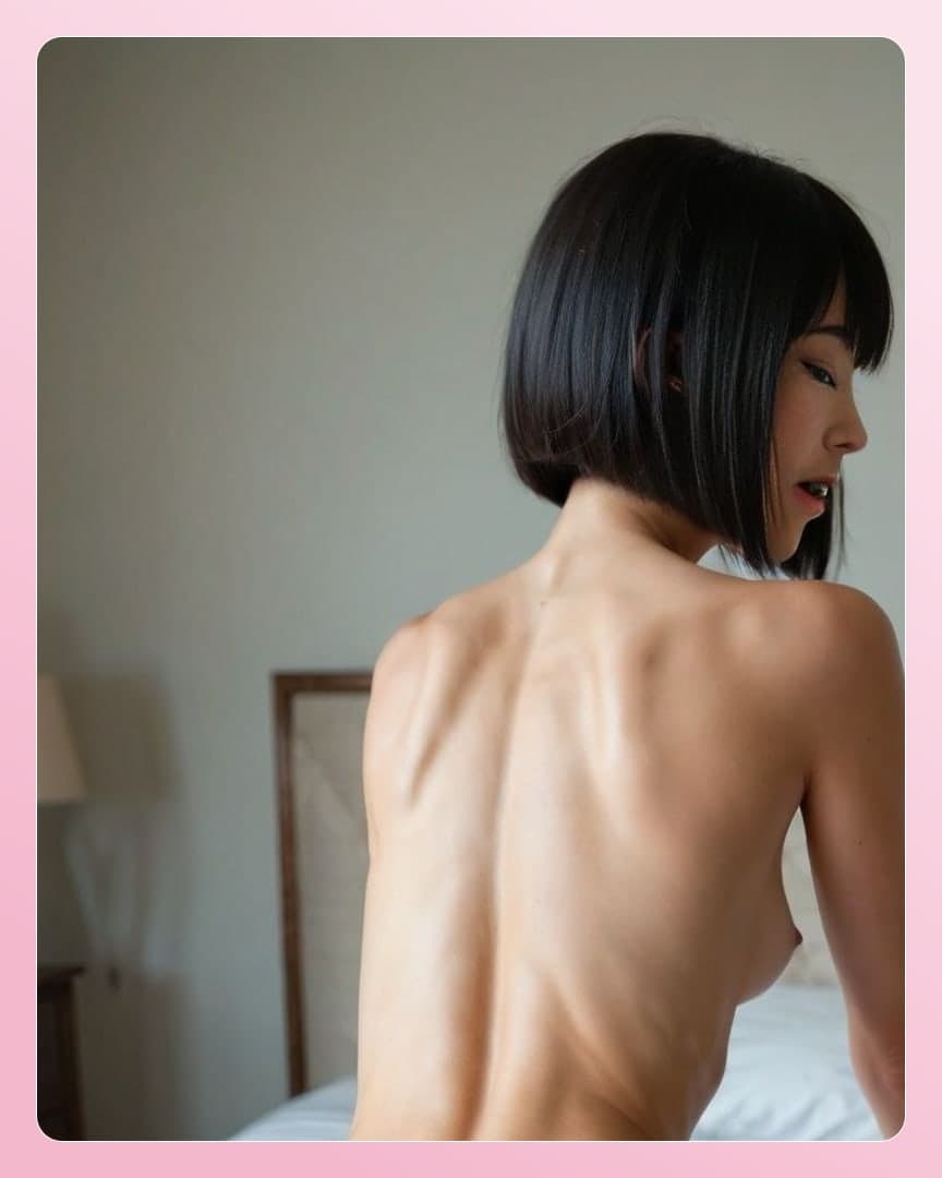 Topless bedroom back view