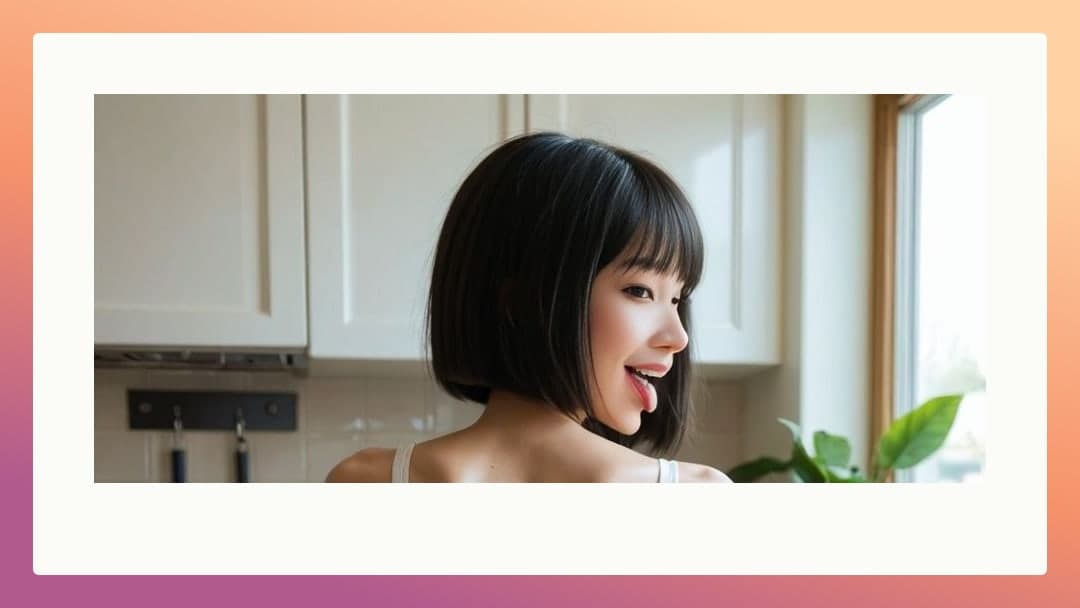 Kitchen over shoulder tongue out