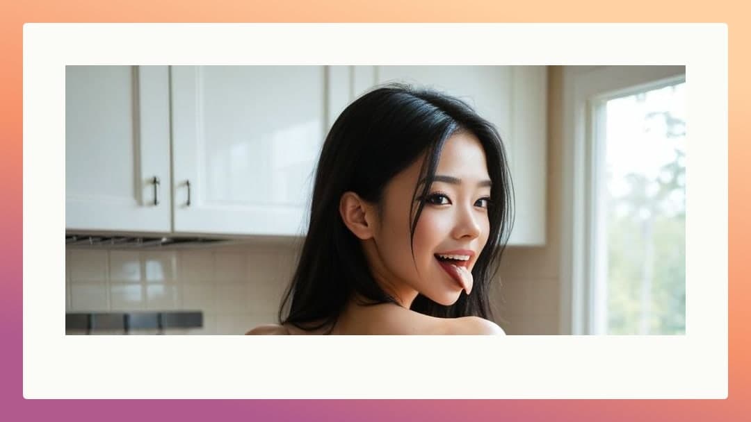 Raven hair playful kitchen selfie