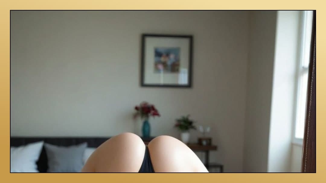 Raven hair Asian in black thong