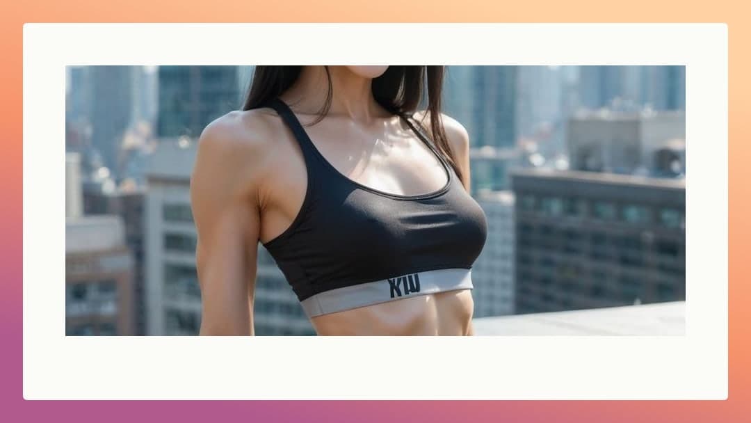 Curvy Asian sports bra rooftop