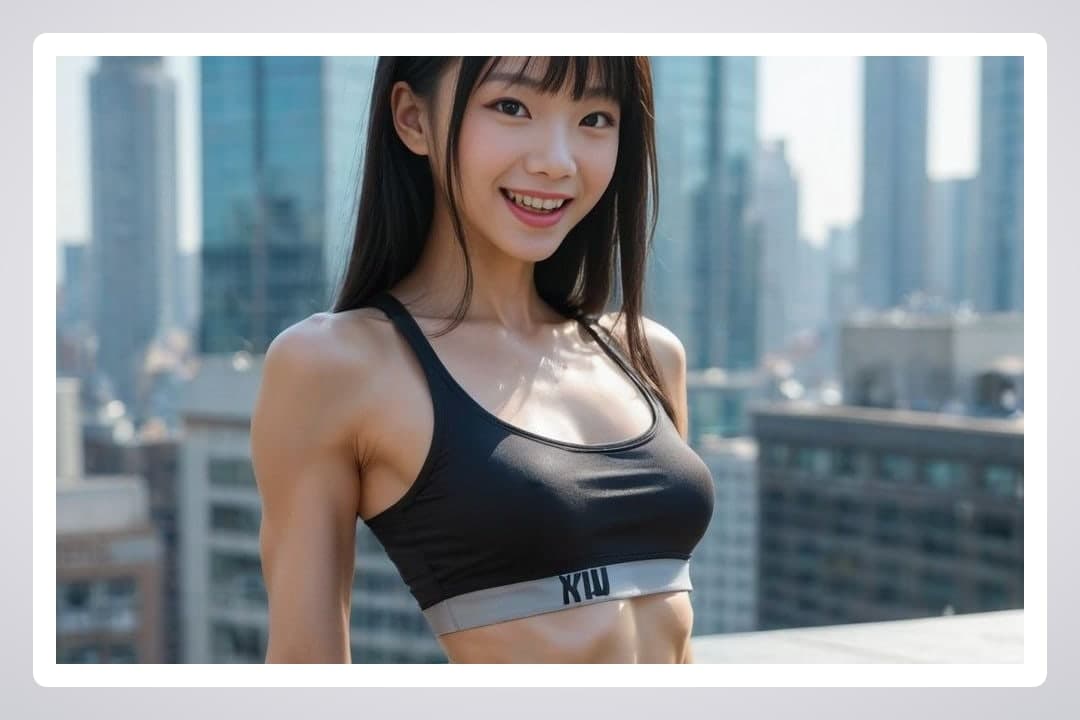 Sports bra selfie city skyline