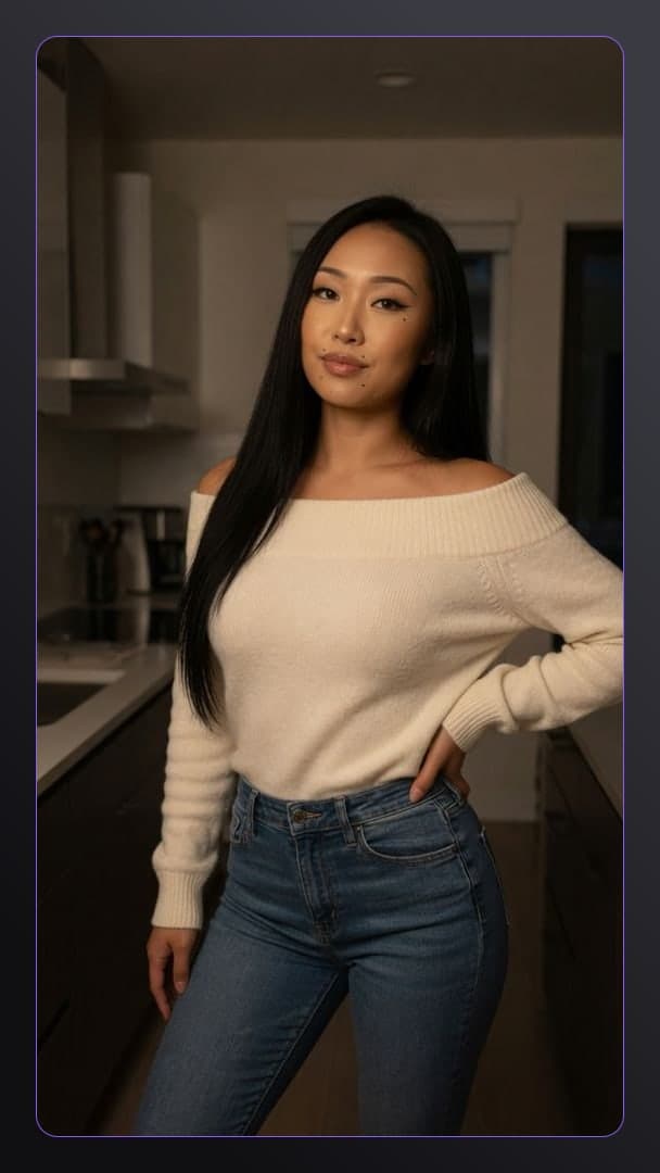 Curvy Asian kitchen pose