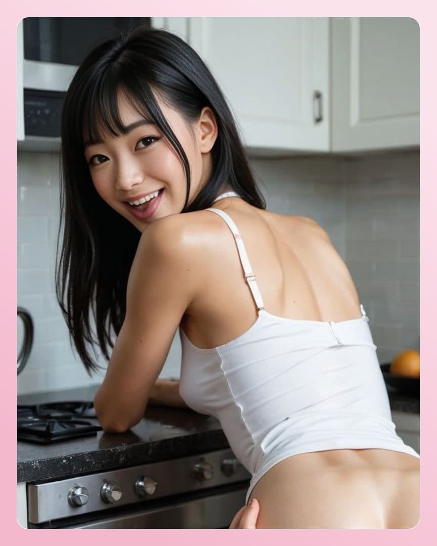 Kitchen counter ass flash over shoulder