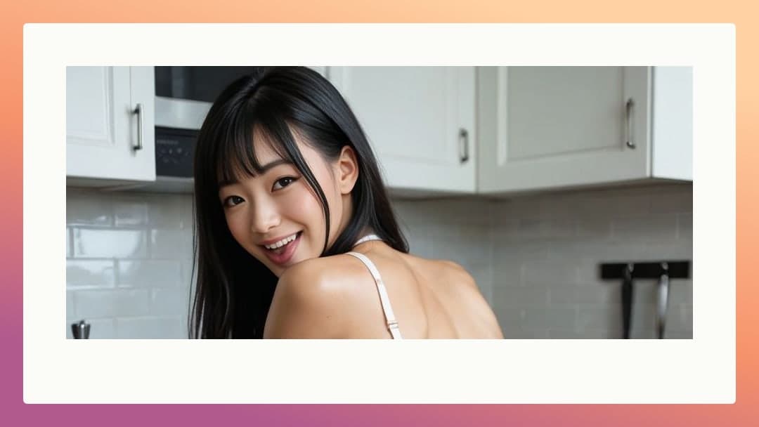 Kitchen over shoulder smile