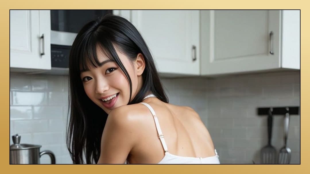 Young Asian kitchen smile