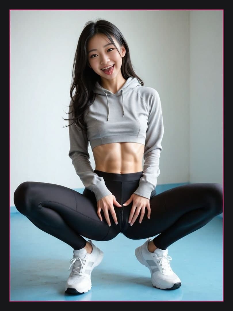 Raven hair squat in studio