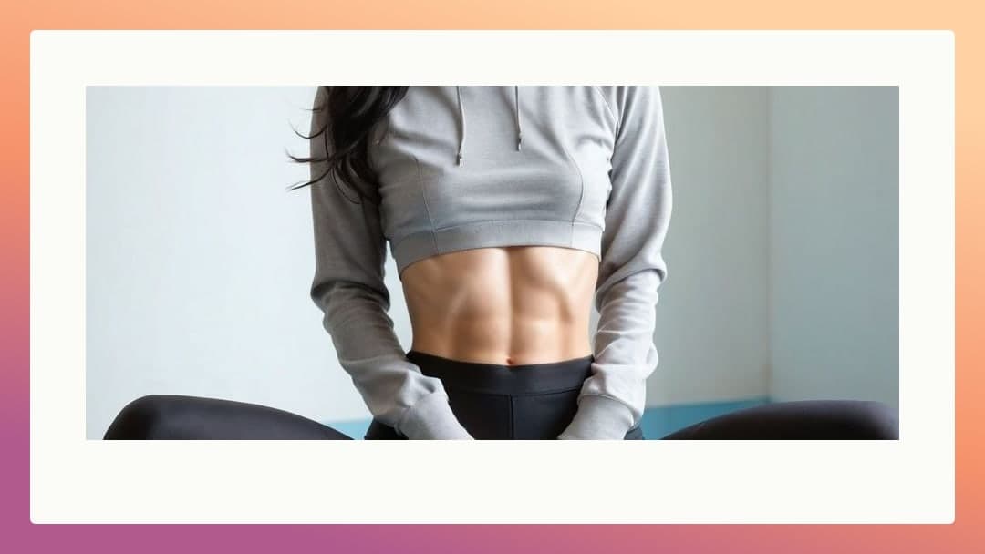 Raven hair abs in gray crop hoodie