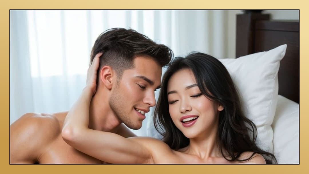 College Asian topless moan in bed