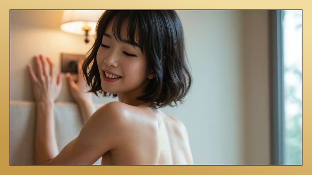 Young adult Asian bedroom topless