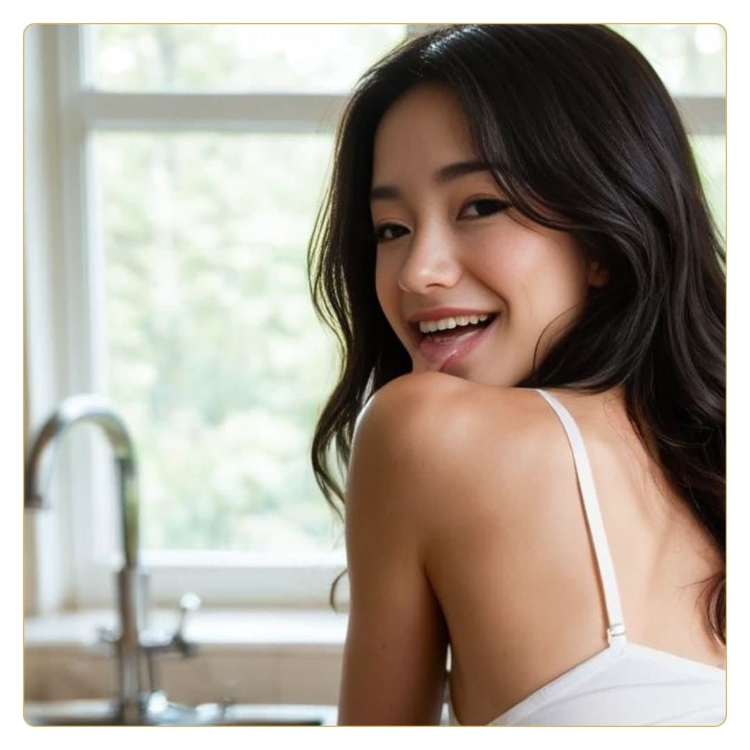 Kitchen close-up shoulder smile