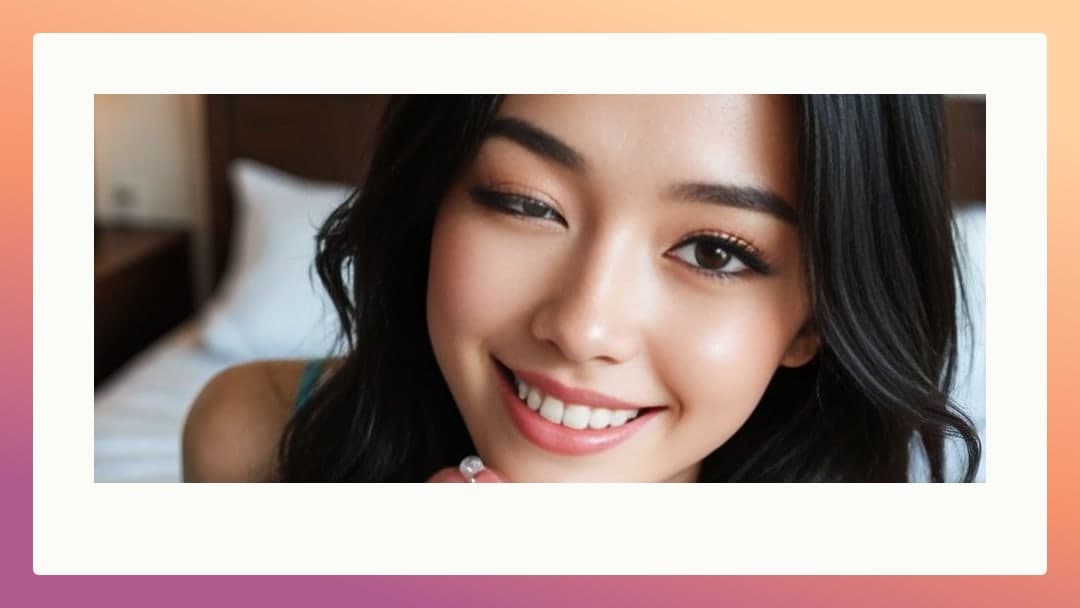 Close-up bedroom selfie smile
