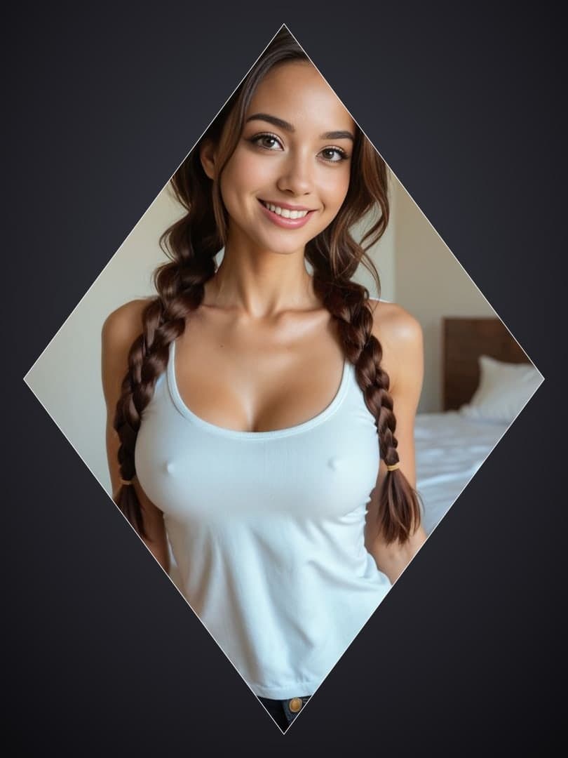 Braided fitness model in bedroom