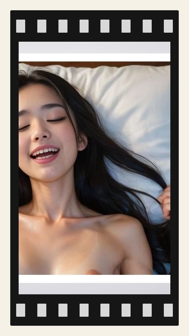 Asian moaning on white pillows