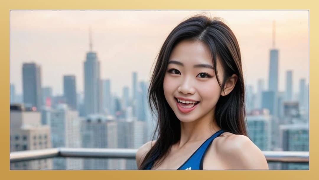 Young adult Asian balcony selfie
