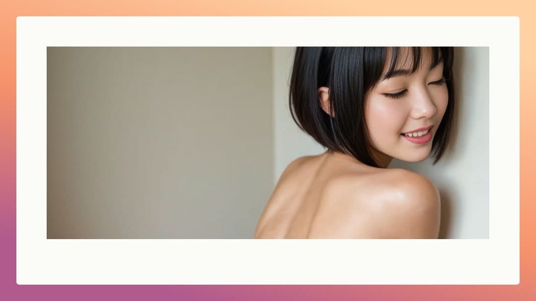 Topless Asian back close-up smile