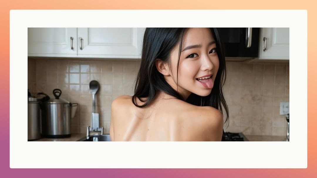 Young adult Asian kitchen tease