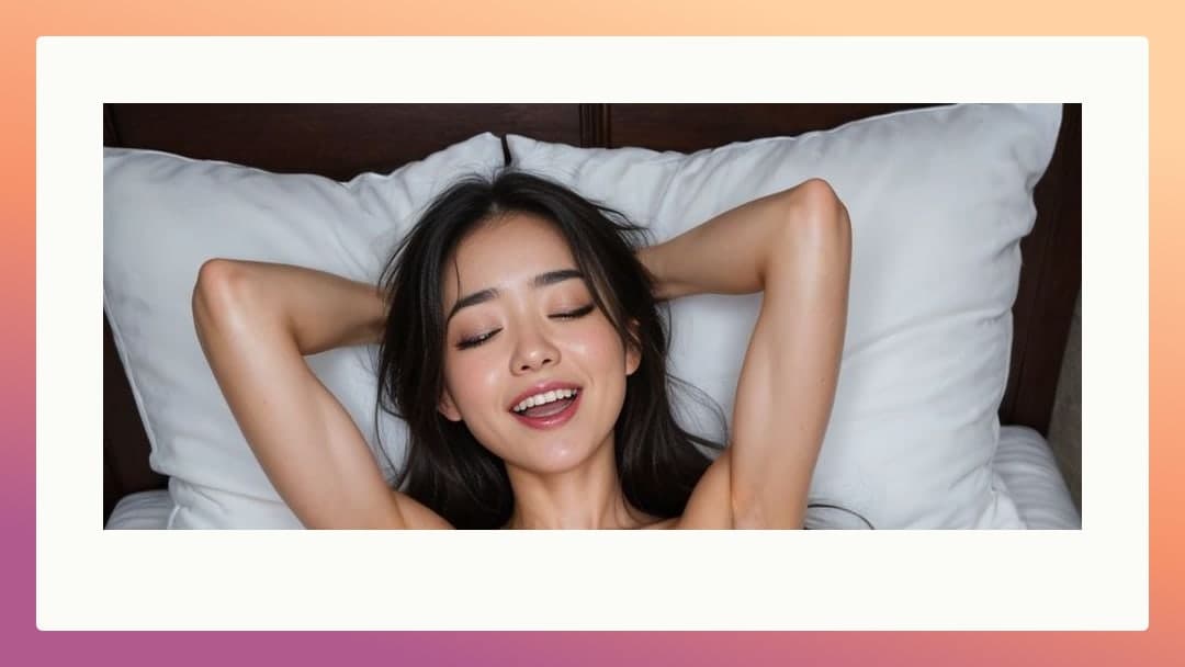 Curvy Asian body arched in bed