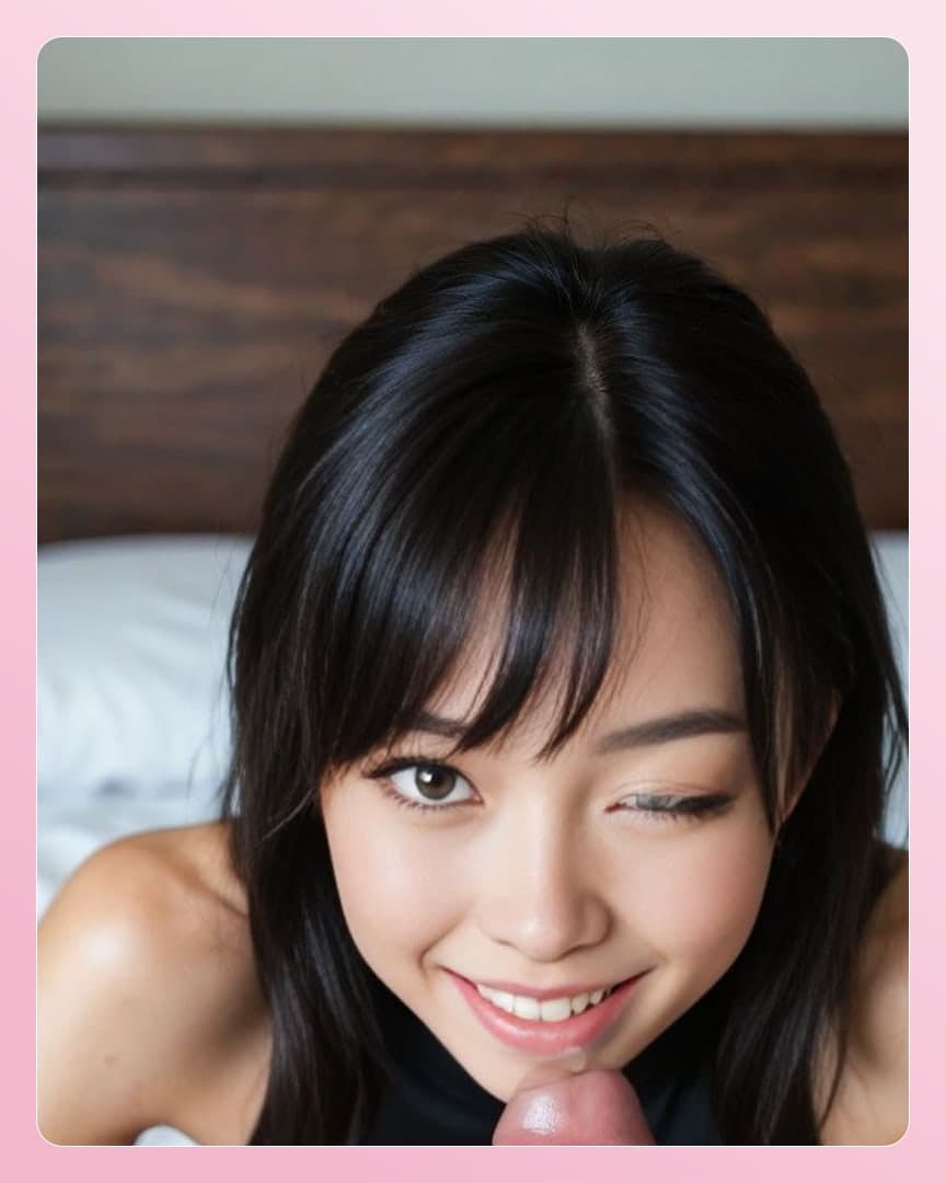 Curvy Asian on knees blowjob