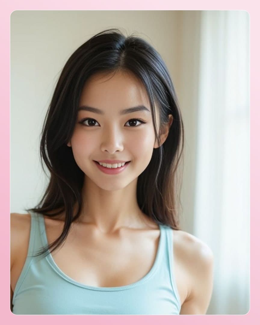 Asian cleavage tank top smile