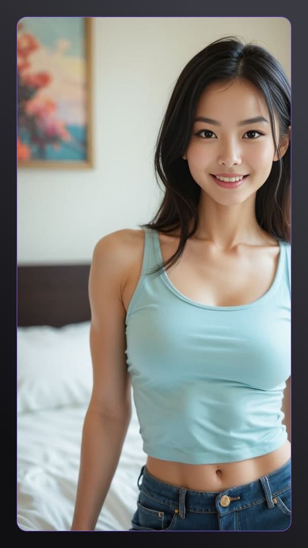 College Asian in crop top jeans