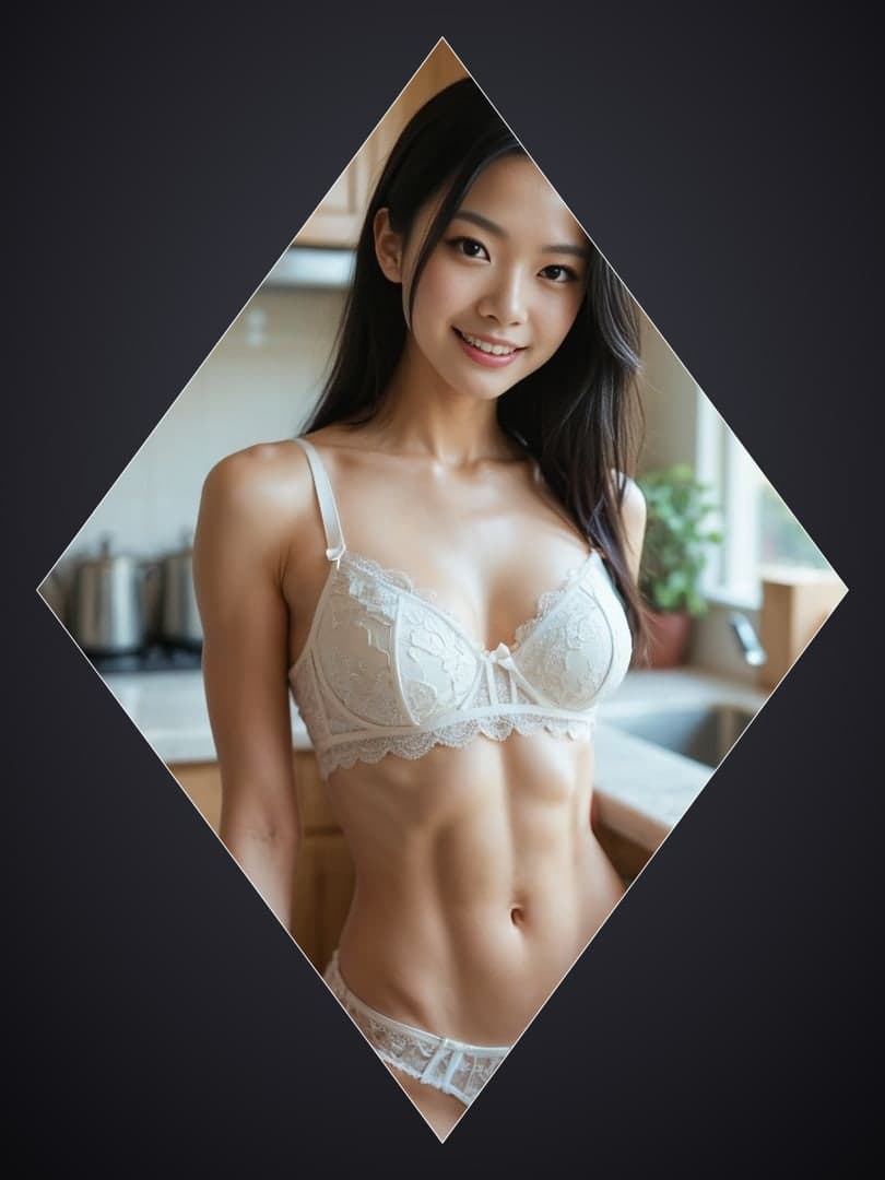 College Asian kitchen portrait