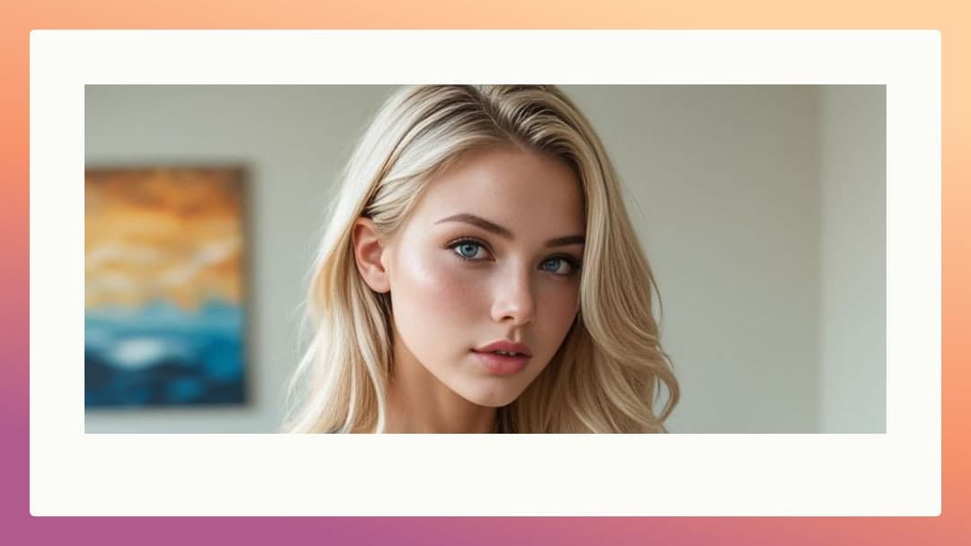 Topless blonde close-up in bedroom