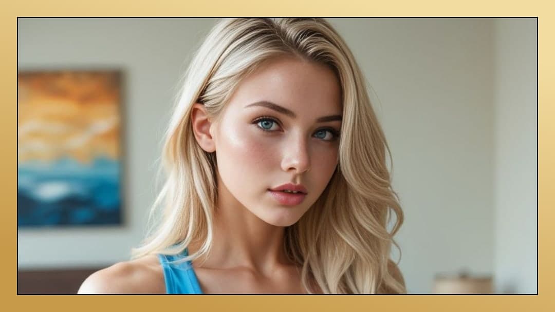 Young adult blonde portrait indoors
