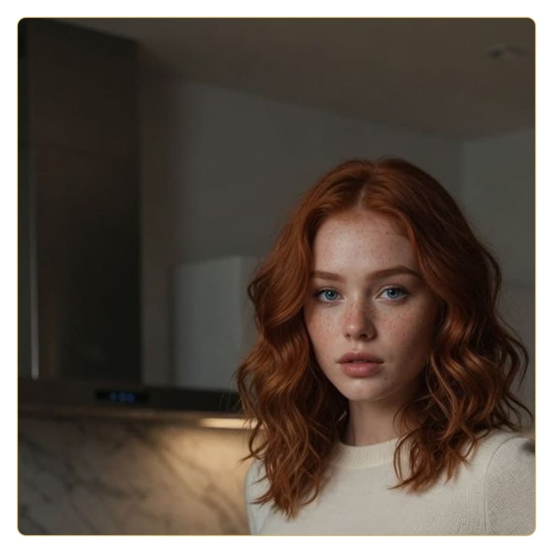 Young adult redhead kitchen close-up
