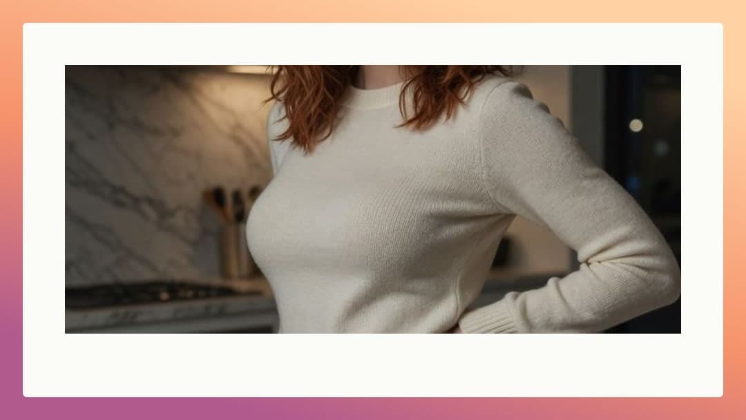Redhead kitchen sweater pose