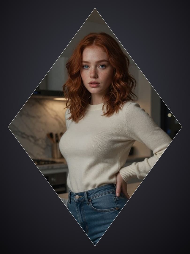 Redhead kitchen full body portrait
